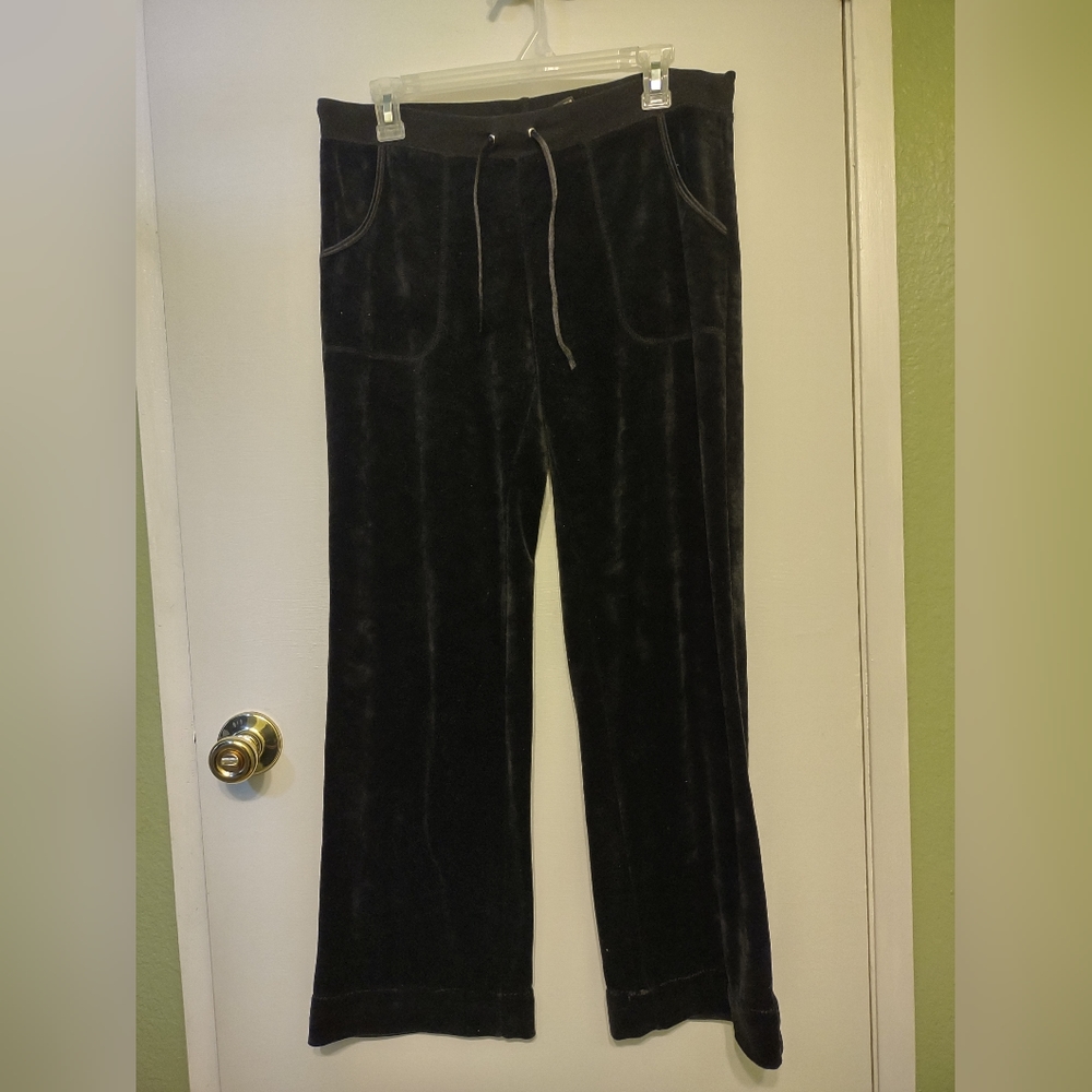 BCBG MAXAZRIA Y2K Vintage Velour Rhinestone Logo Polyester Black Track Pants S